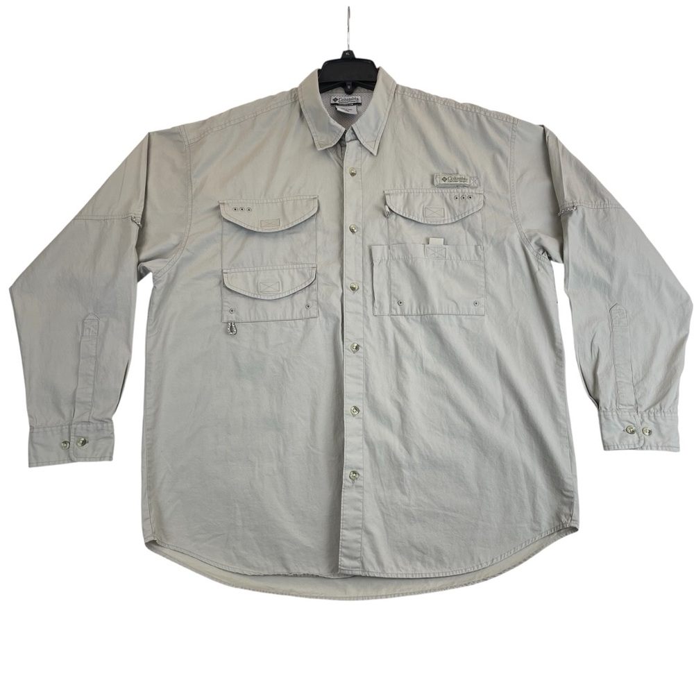 Columbia PFG Shirt Mens Large Beige Vented Fishing Hiking Camping